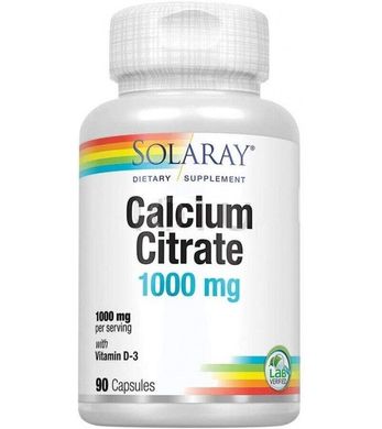 Цитрат кальция с витамином D3 Calcium Citrate Solaray 1000 мг 90 капсул