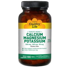 Кальцій магній калій Calcium Magnesium Potassium Country Life 500:500:99 мг 180 таблеток
