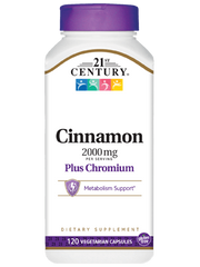 Кориця і хром Cinnamon plus Chromium 21st Century 2000 мг 120 капсул