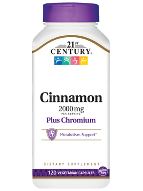 Кориця і хром Cinnamon plus Chromium 21st Century 2000 мг 120 капсул