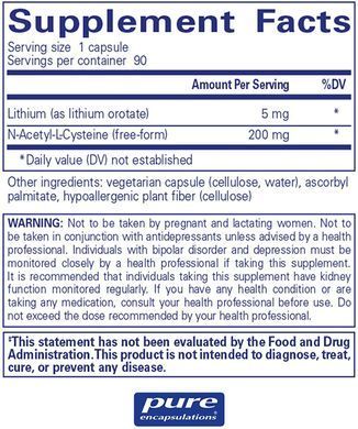 Фотография - Литий (оротат) Lithium (Orotate) Pure Encapsulations 5 мг 90 капсул