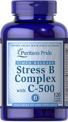 Комплекс витаминов B + витамин C-500 Stress Vitamin B-Complex with Vitamin C-500 Timed Release Puritan's Pride 60 каплет