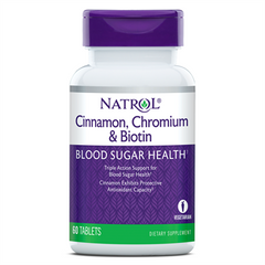 Кориця для зниження цукру Cinnamon Biotin Chromium Natrol 60 таблеток