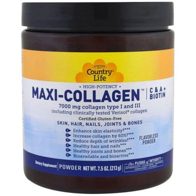 Коллаген, витамин C & A плюс биотин Maxi-Collagen, C & A plus Biotin Country Life 213 г