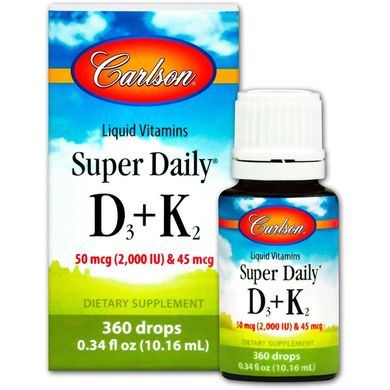 Фотография - Витамин D3 и витамин К2 жидкость 50 мкг 2000 МЕ и 45 мкг Super Daily D3+K2 Carlson Labs 10.16 мл