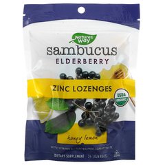 Чорна бузина з цинком Sambucus Organic Zinc Lozenges Nature's Way мед лимон 24 цукерки