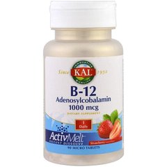 Вітамін В12 аденозилкобаламін B-12 Adenosylcobalamin KAL полуниця 1000 мкг 90 таблеток