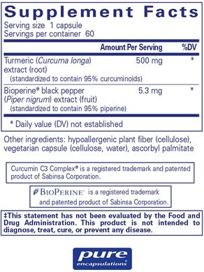 Куркумін з биоперином Curcumin with Bioperine® Pure Encapsulations 500 мг 60 капсул