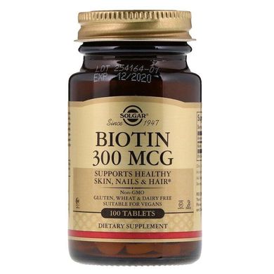 Витамин В7 Биотин Biotin Solgar 300 мкг 100 таблеток