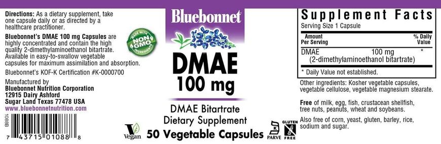 Фотография - DMAE Диметиламіноетанол DMAE Bluebonnet Nutrition 100 мг 50 капсул
