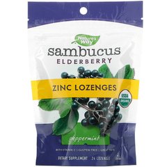 Чорна бузина з цинком Sambucus Organic Zinc Lozenges Nature's Way м'ята 24 цукерки