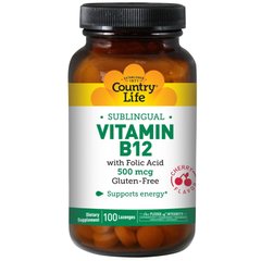 Вітамін В-2 і фолієва кислота Vitamin B12 Folic Acid Country Life 500 мкг 100 льодяників