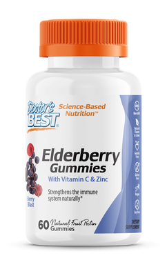 Черная бузина+ витамин С+ цинк Elderberry Vitamin C & Zinc Doctor's Best 60 жевательных конфет