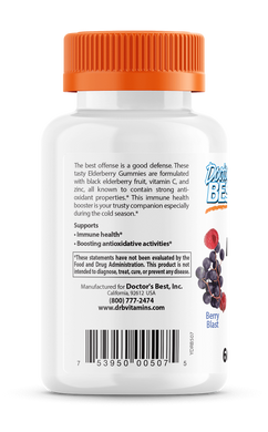 Чорна бузина + вітамін С+ цинк Elderberry Vitamin C & Zinc Doctor's Best 60 жувальних цукерок