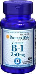 Вітамін В1 Vitamin B-1 Puritan's Pride 250 мг 100 таблеток