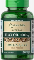 Лляна олія Natural Flax Oil Puritan's Pride 1000 мг 120 гелевих капсул