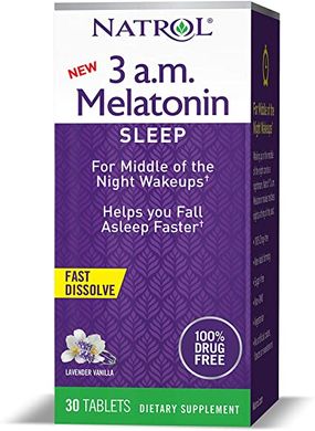 Фотография - Мелатонин 3 A.M. Melatonin Fast Dissolve Natrol лаванда ваниль 30 таблеток