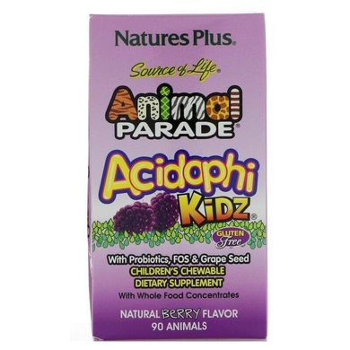 Пробіотики для дітей Animal Parade AcidophiKidz® Childrens Chewables Nature's Plus ягоди 90 тварин