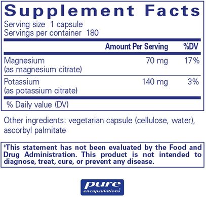 Калій і Магній цитрат Potassium Magnesium (citrate) Pure Encapsulations 180 капсул