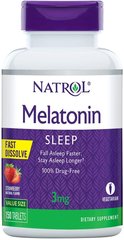Фотография - Мелатонін Melatonin Fast Dissolve Natrol полуниця 3 мг 150 таблеток