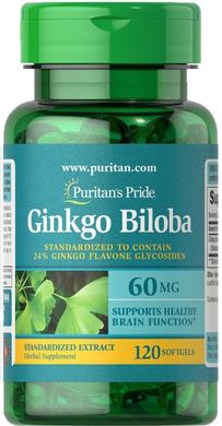 Фотография - Гинкго Билоба экстракт Ginkgo Biloba Standardized Extract Puritan's Pride 60 мг 120 таблеток