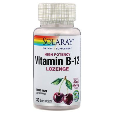 Витамин В12 Vitamin B12 Solaray черная вишня 5000 мкг 30 леденцов