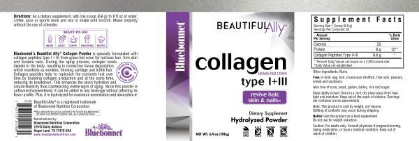 Коллаген 1 и 3 типа Collagen I+III Beautiful Ally Bluebonnet Nutrition порошок 198 г
