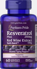 Ресвератрол плюс экстракт красного вина Resveratrol plus Red Wine Extract Puritan's Pride 250 мг 60 капсул