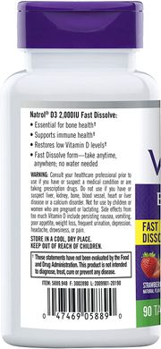 Фотография - Вітамін D3 Vitamin D3 Fast Dissolve Strawberry Flavor Natrol полуниця 2000 МО 90 таблеток