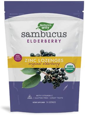 Черная бузина с цинком Sambucus Organic Zinc Lozenges Nature's Way 24 конфеты