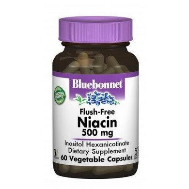 Витамин B3 Ниацин без инфузата Flush-Free Niacin Bluebonnet Nutrition 500мг 60 капсул