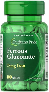 Залізо Ferrous Gluconate (Iron 28mg) Puritan's Pride 100 таблеток
