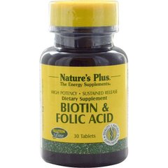 Фотография - Вітамін В9+В7 Фолієва кислота біотин Biotin & Folic Acid Nature's Plus 30 таблеток
