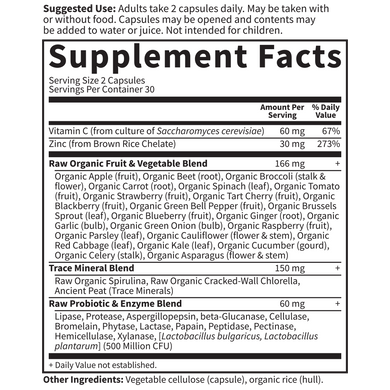 Цинк RAW Zinc Vitamin Code Garden of Life 30 мг 60 капсул