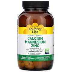 Кальций магний цинк Calcium Magnesium Zinc Country Life 180 таблеток