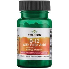 Вітамін В-12 і фолієва кислота Ultra Vitamin B-12 with Folic Acid Swanson полуниця 60 льодяників