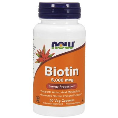 Витамин В7 Биотин Biotin Now Foods 5000 мкг 60 капсул