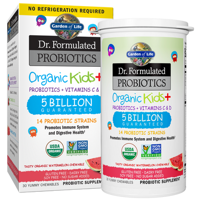 Пробиотики + витамины для детей Probiotics + Vitamins C & D Garden of Life Dr. Formulated Brain Health 5 млрд арбуз 30 жевательных таблеток