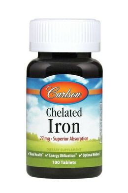 Хелат железа Chelated Iron Carlson Labs 27 мг 100 таблеток